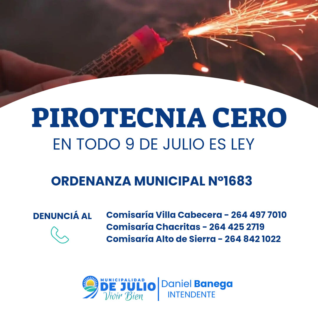 A poco de las fiestas, 9 de Julio recuerda la vigencia de la ordenanza municipal que prohibe el uso de pirotecnia