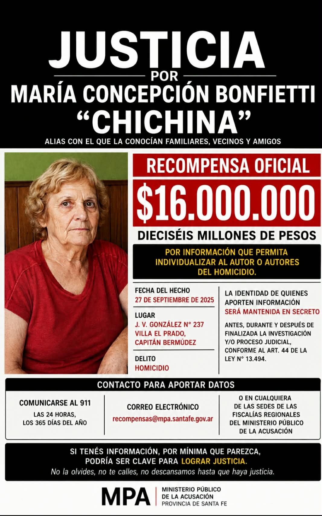 Un año del crimen de «Chichina» Bonfietti