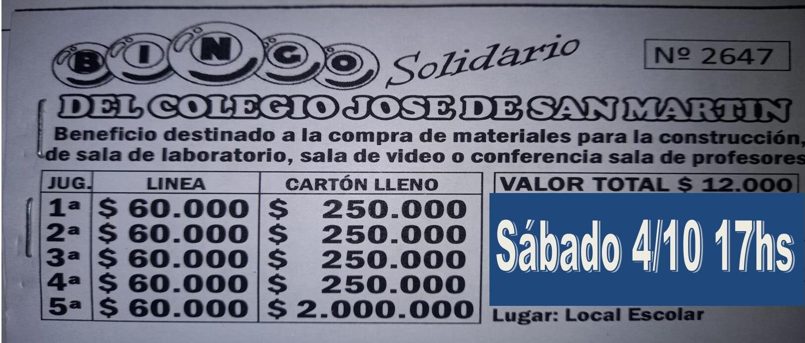 Colegio realiza un bingo solidario