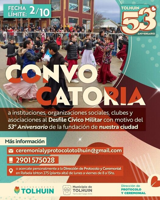 Se abre la convocatoria para el Desfile Cívico-Militar por el 53° aniversario de Tolhuin