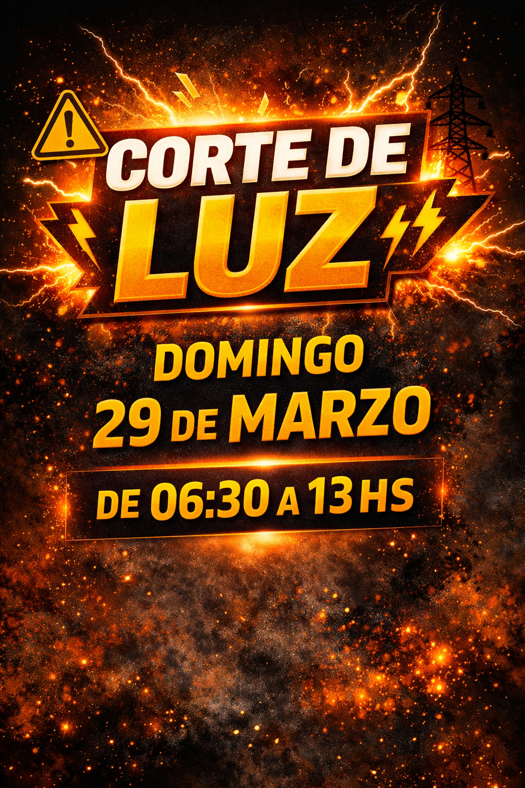 Corte de luz programado este domingo