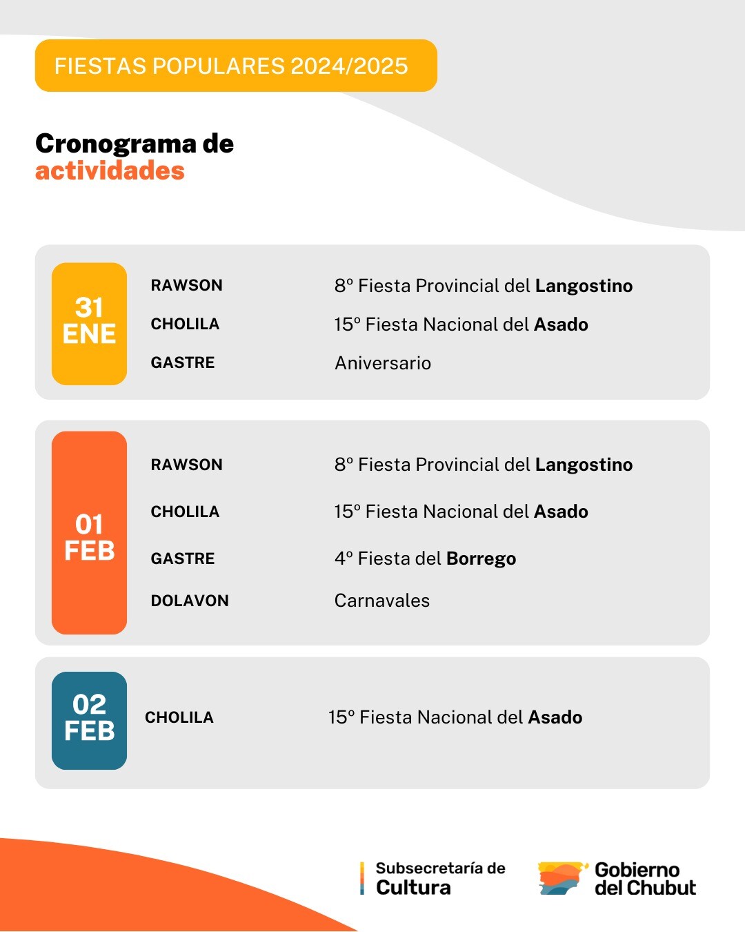 cronograma fiestas populares.jpg Chubut celebra cuatro Fiestas Populares este fin de semana