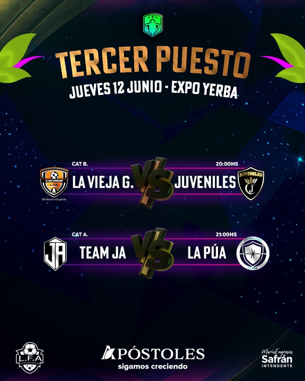 Se Disputarán los Partidos por el Tercer Puesto de la Liga de Futsal Apostoleña