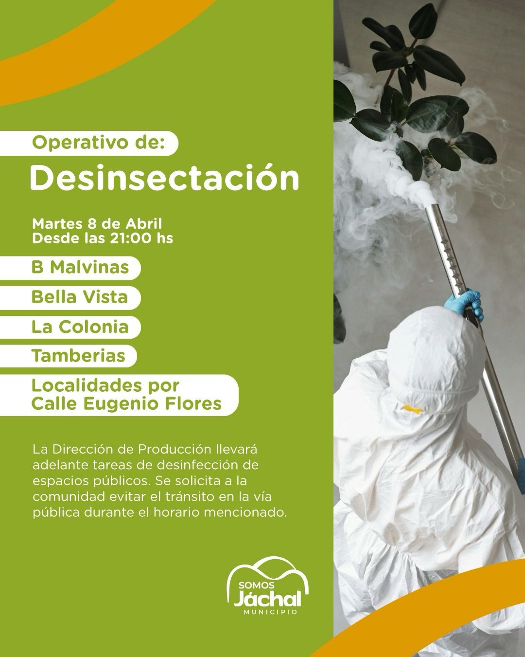 JÁCHAL: el municipio anuncia, desinsectación para hoy martes 08/04