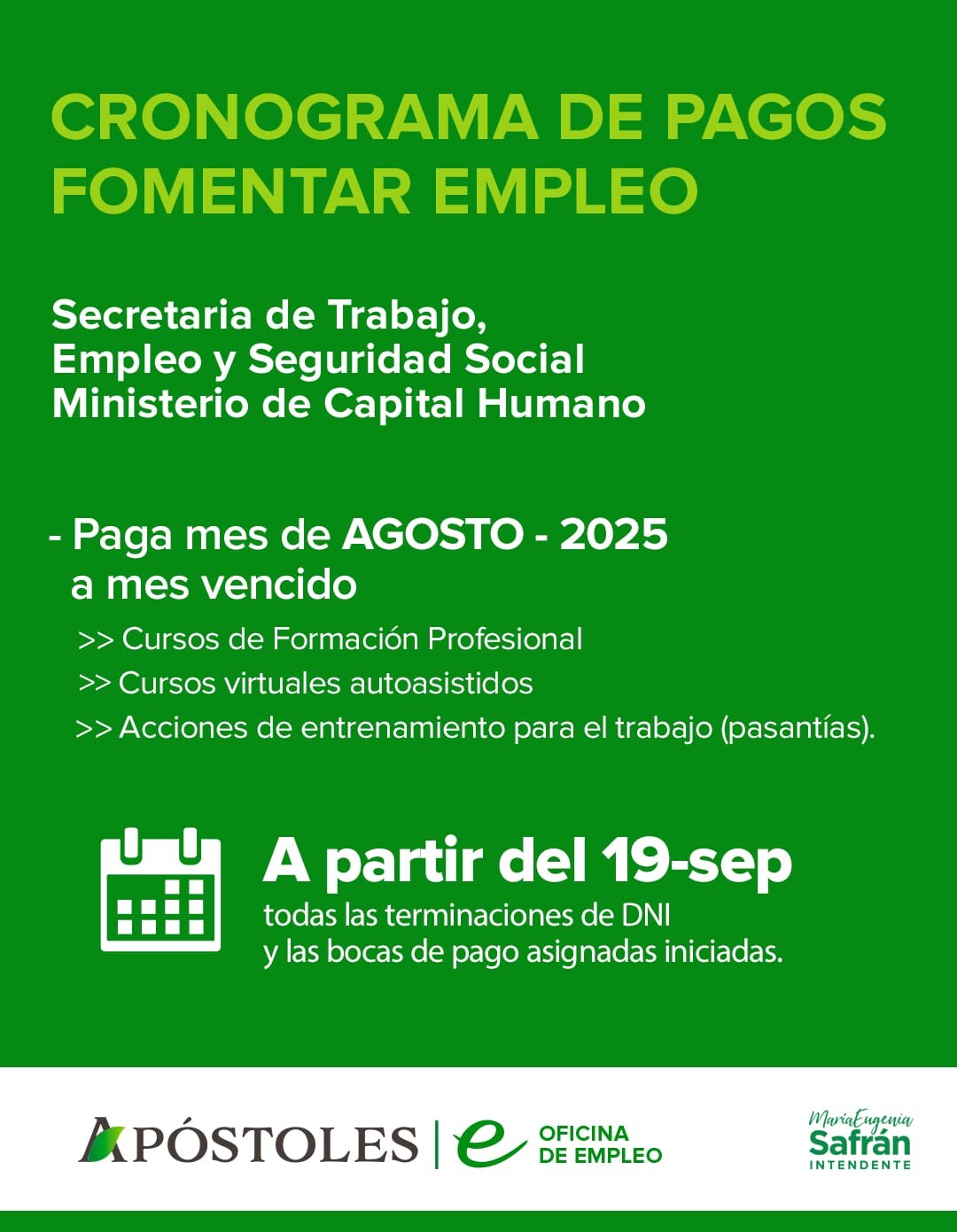 Cronograma de Pagos del Programa Fomentar Empleo