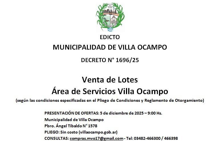 edicto 1696 25.jpeg Viernes 05 de Diciembre, Se Realiza La Apertura de Ofertas Para Adquidir Terrenos en el Área de Servicios