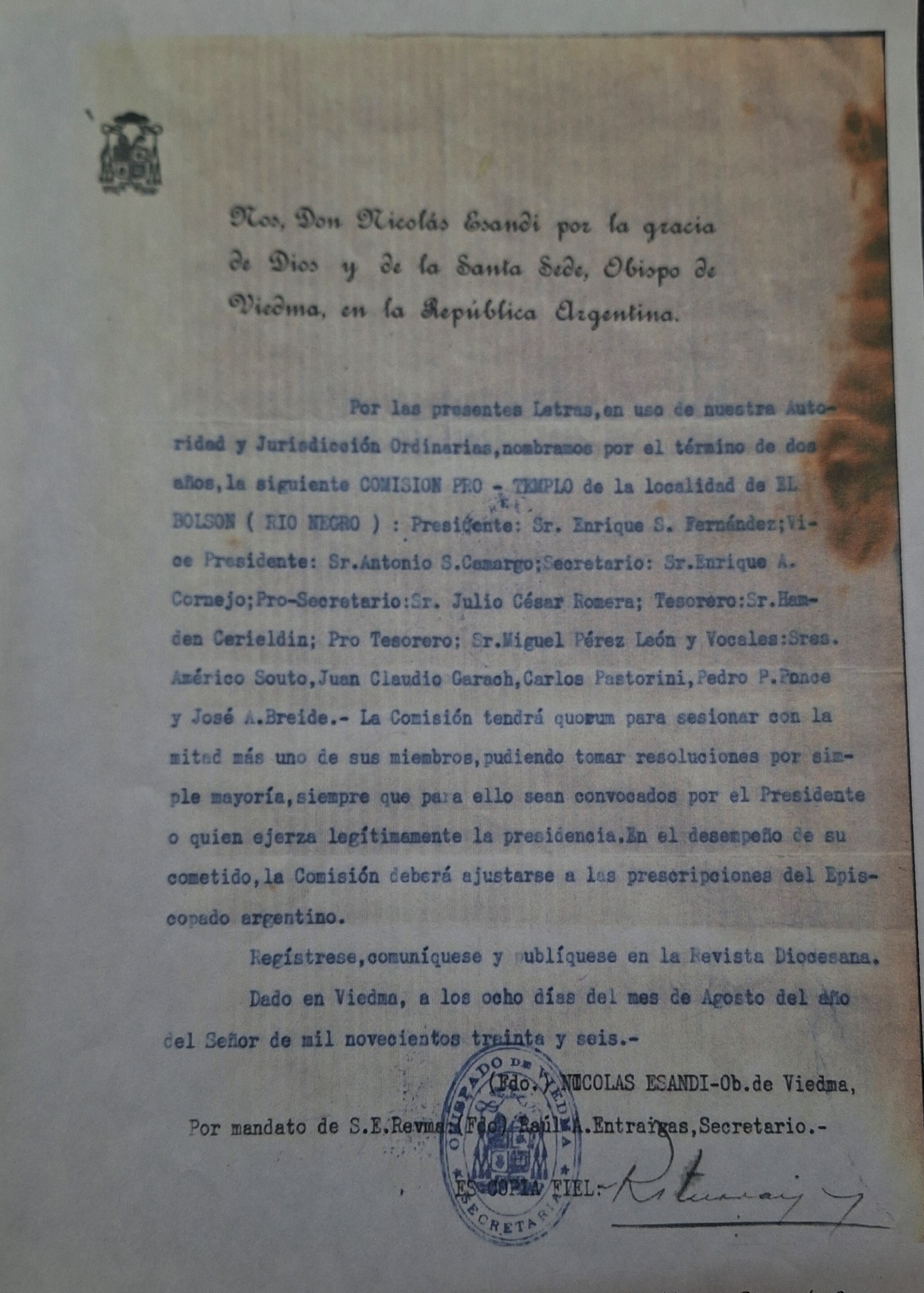 el bolson parroquia nota esandi agosto 1936.jpg