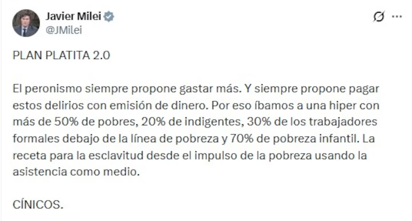 el-posteo-de-javier-milei-en-x-foto-captura-x-jmilei-N4UF2MICB5EKXKQJYW3TGKRAN4.jpg el-posteo-de-javier-milei-en-x-foto-captura-x-jmilei-N4UF2MICB5EKXKQJYW3TGKRAN4.jpg