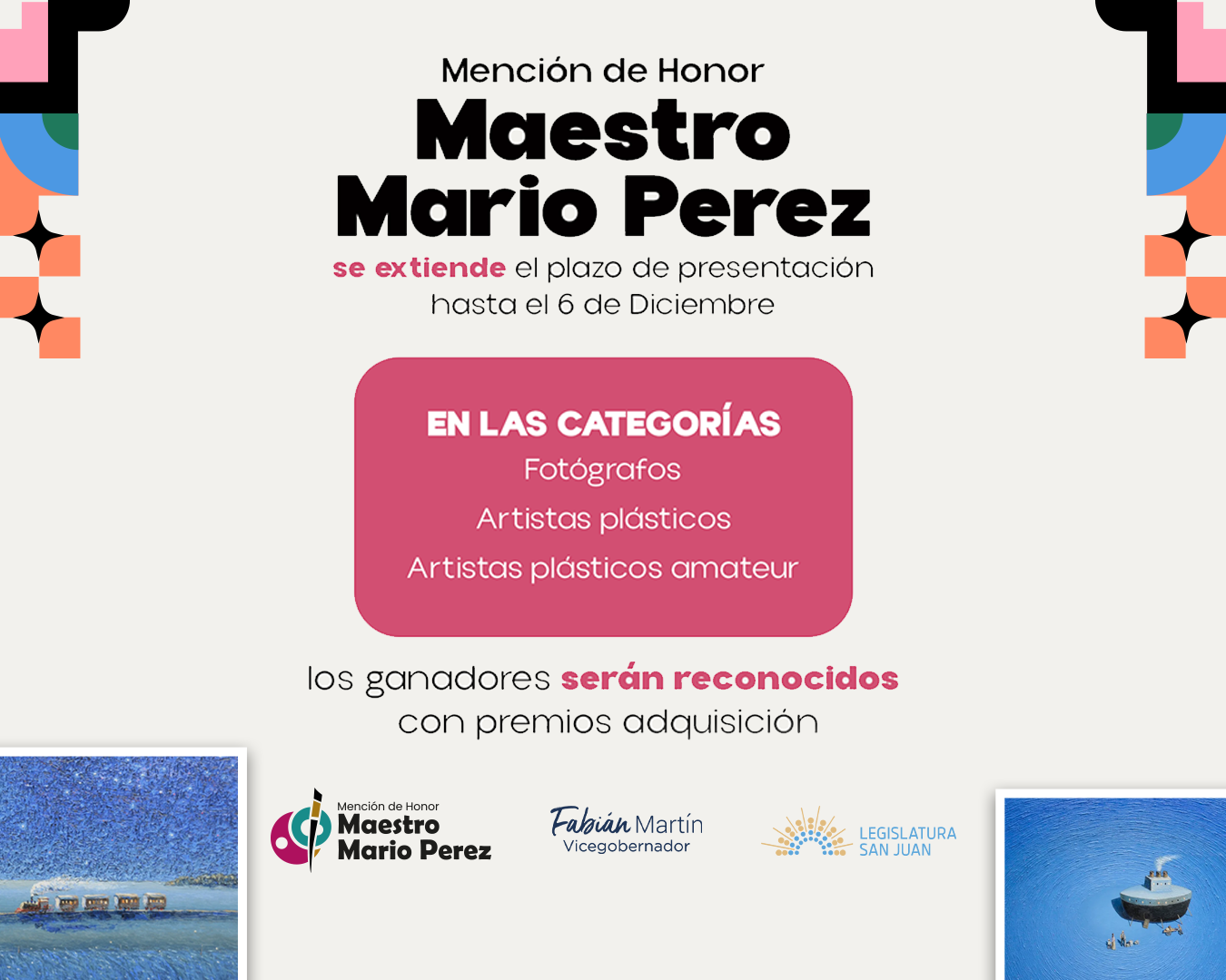 La Cámara de Diputados de San Juan informa a la comunidad sanjuanina que extiende el plazo de presentación de obras para la Mención de honor Mario Pérez