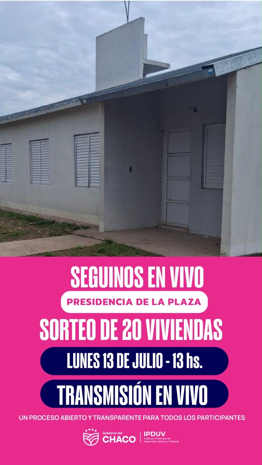 IPDUV REALIZARÁ HOY EL SORTEO PÚBLICO DE VIVIENDAS EN PRESIDENCIA DE LA PLAZA