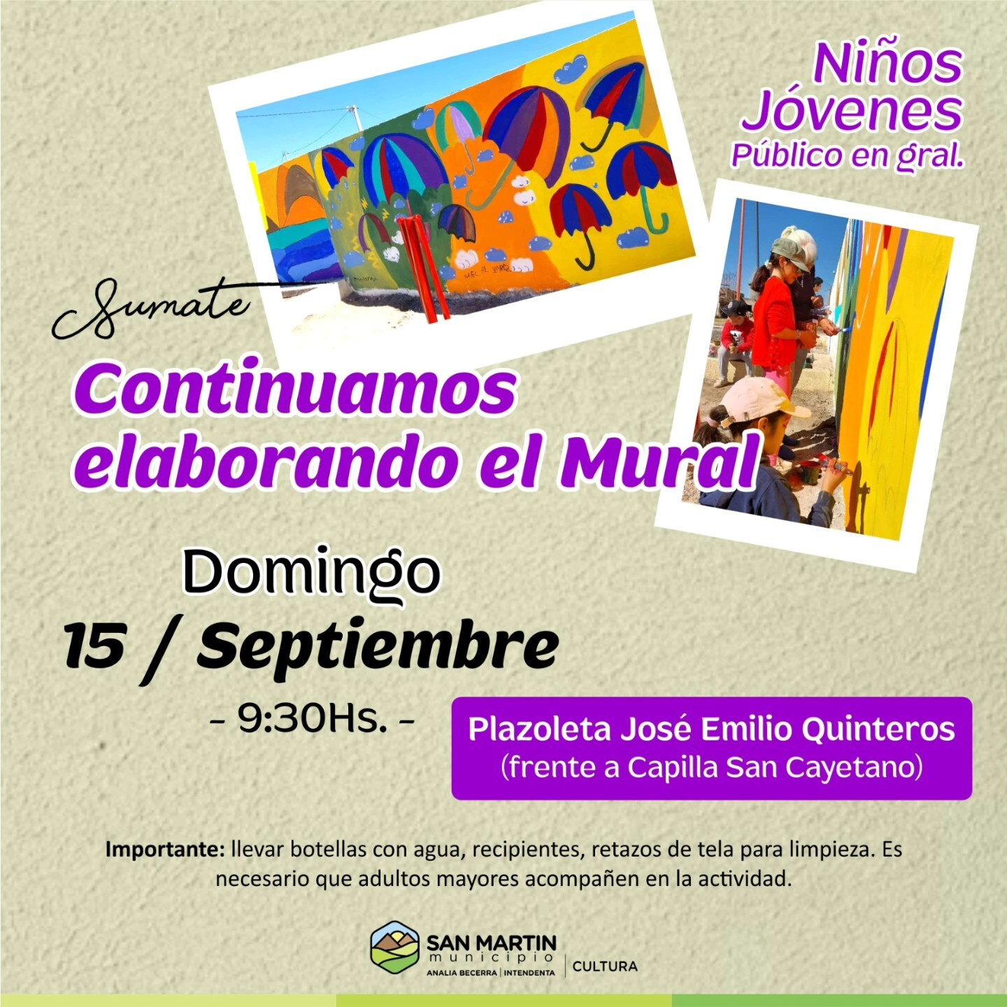 Este fin de semana vecinos de todas las edades de San Martin se reunirán en la Plazoleta José Emilio Quinteros para darle vida a una obra de arte colectiva.