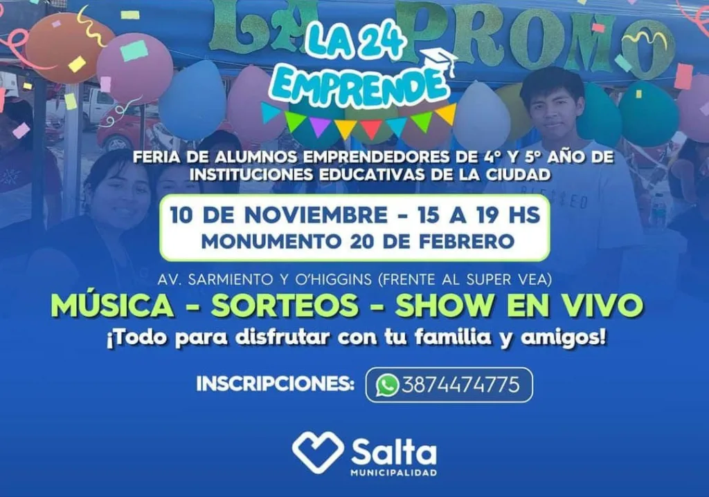 Salta: Estudiantes de 4º y 5º año realizan este domingo la feria de “La 24 emprende”