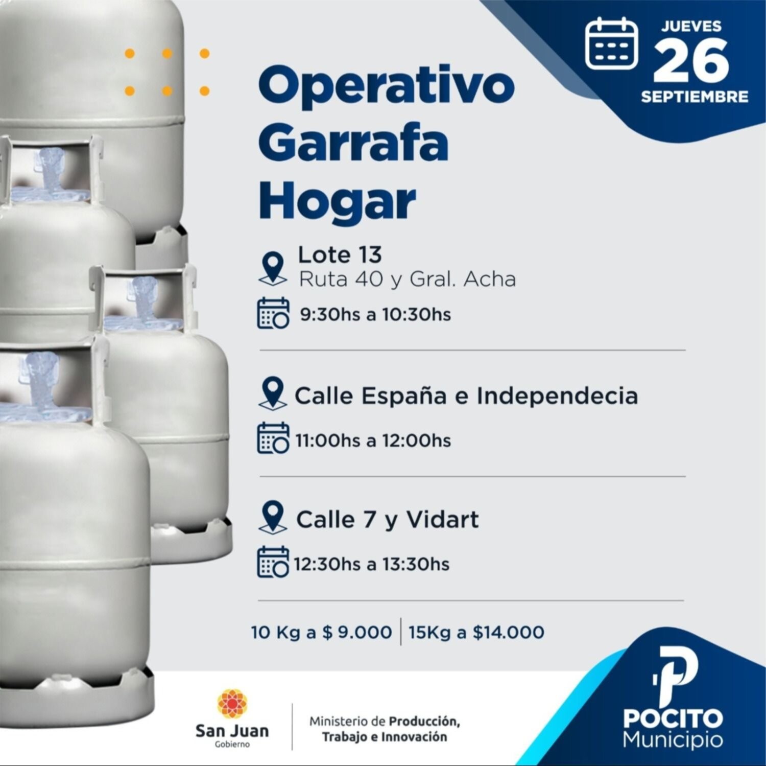 En tres puntos de Pocito entregarán la Garrafa Hogar