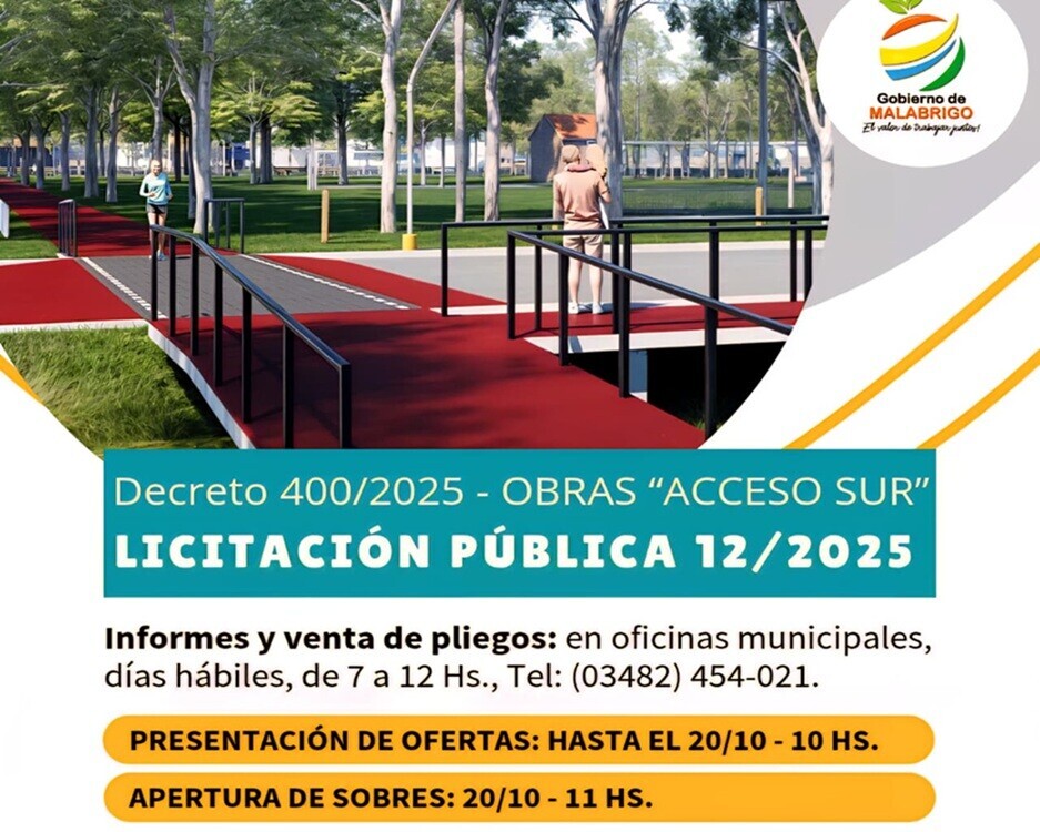 Malabrigo: Licitación Pública Nº 12/2025 – Decreto Nº 400/2025
