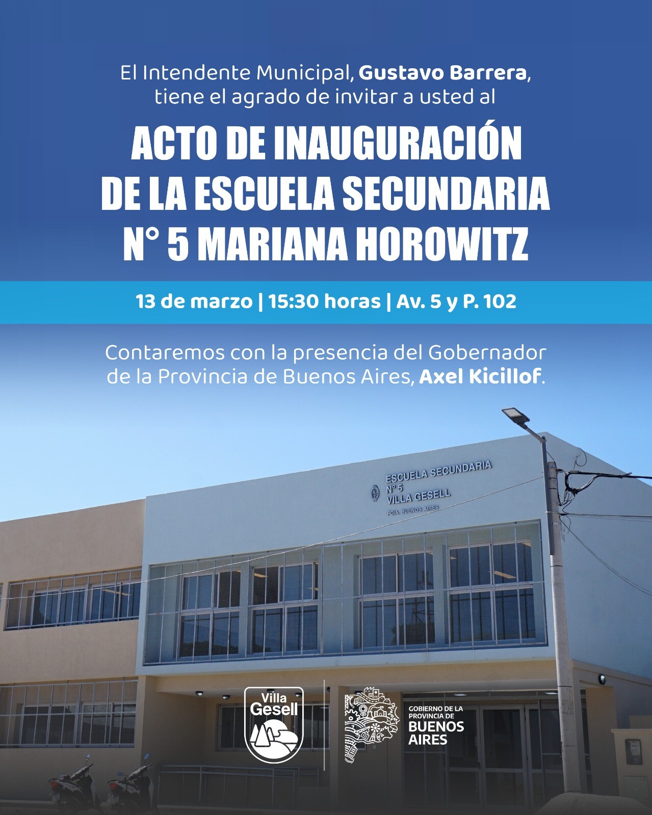 El gobernador Kicillof viene a inaugurar la nueva escuela secundaria de Gesell