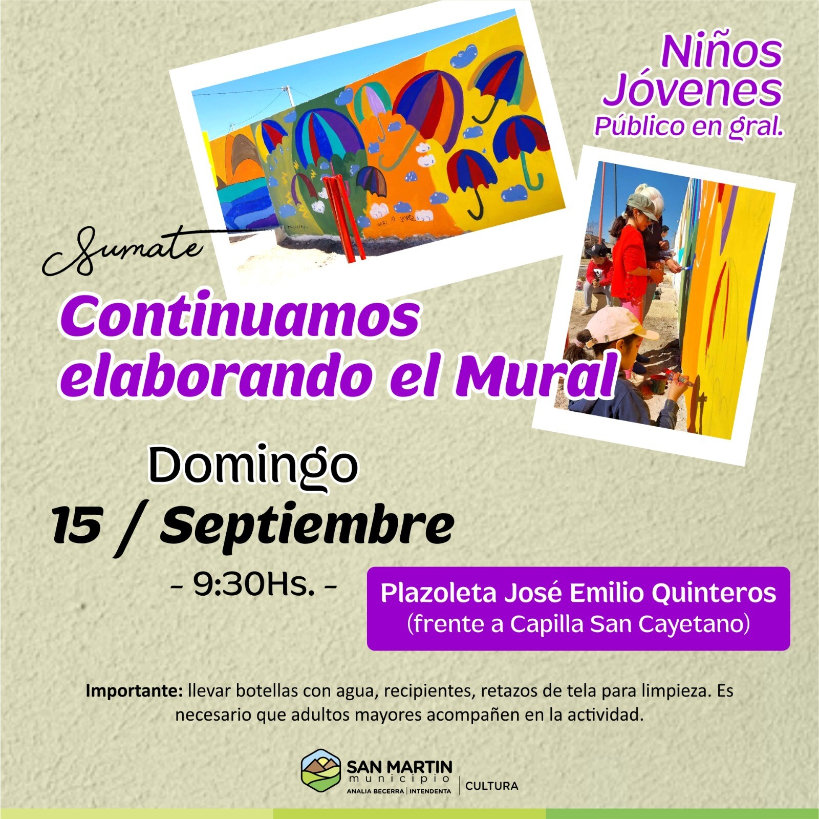 SAN MARTÍN: seguimos con la jornada de arte colectivo en la Plazoleta José Emilio Quinteros