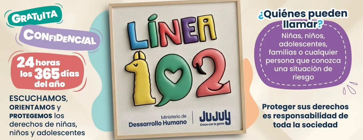 Protección de derechos. Línea 102, disponible las 24 horas para la protección de niñas, niños y adolescentes
