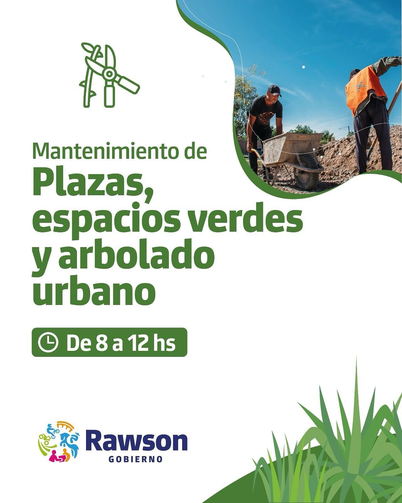 El municipio de la Ciudad de Rawson continua trabajando durante la semana en el mantenimiento de plazas,espacios verdes y arbolado urbano.