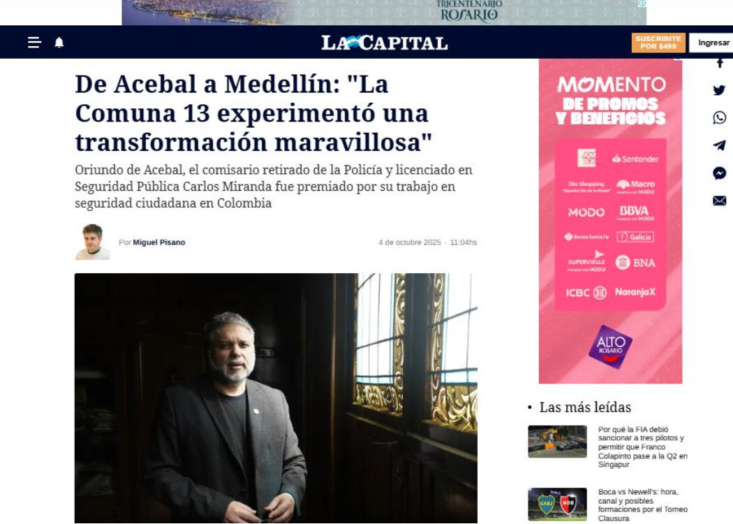 De Acebal a Medellín: «La Comuna 13 experimentó una transformación maravillosa»