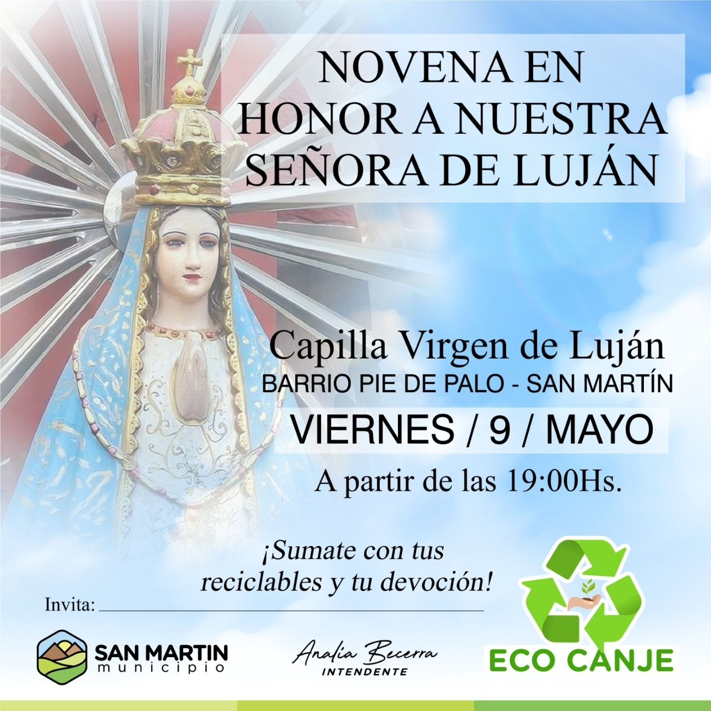SAN MARTÍN: Novena en honor a Nuestra Señora de Luján
