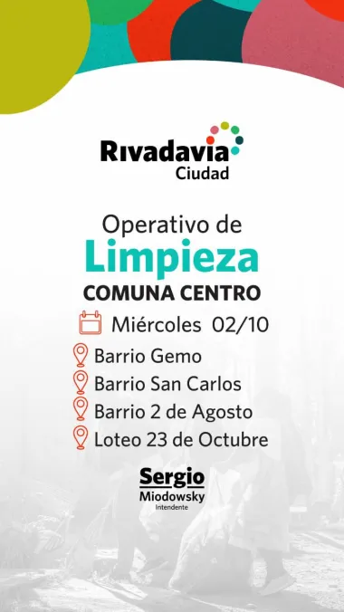 Un nuevo  Operativo Especial de Limpieza llega a seis barrios en este comienzo de octubre en la Ciudad de Rivadavia.