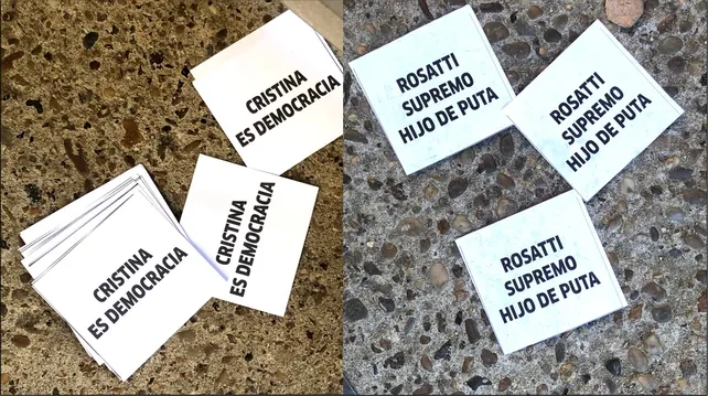 Panfletos con mensajes políticos aparecieron en la ciudad tras el fallo contra Cristina Kirchner
