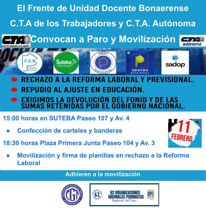 Movilización contra la reforma laboral de Milei en Villa Gesell