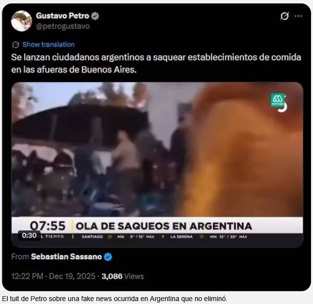 Escándalo: el presidente Petro difunde noticia falsa sobre Argentina