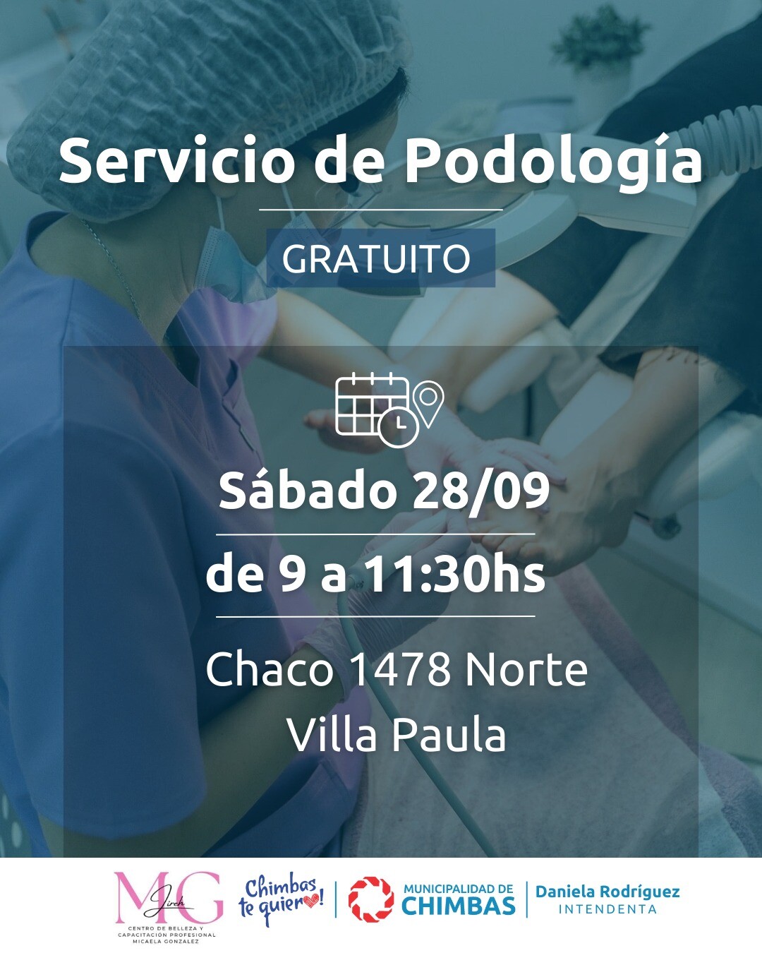 El municipio de la ciudad de Chimbas te invitan a que te acerques para el cuidado de la salud de tus pies al nuevo Servicio de Podología gratuito.