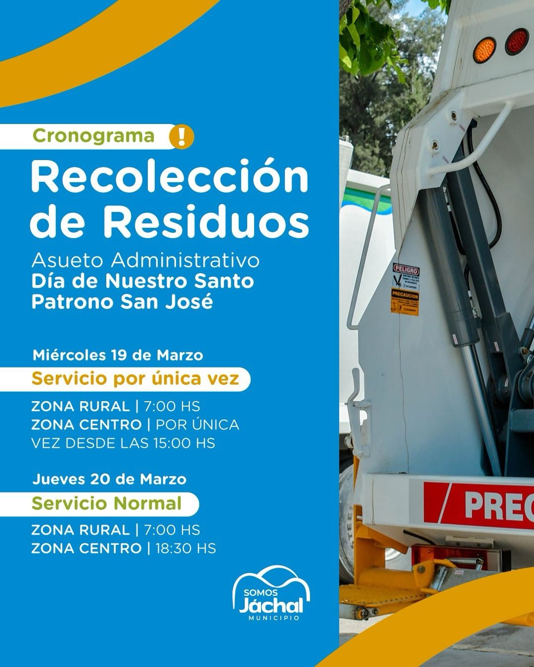 JÁCHAL: nuevo cronograma de recolección de residuos