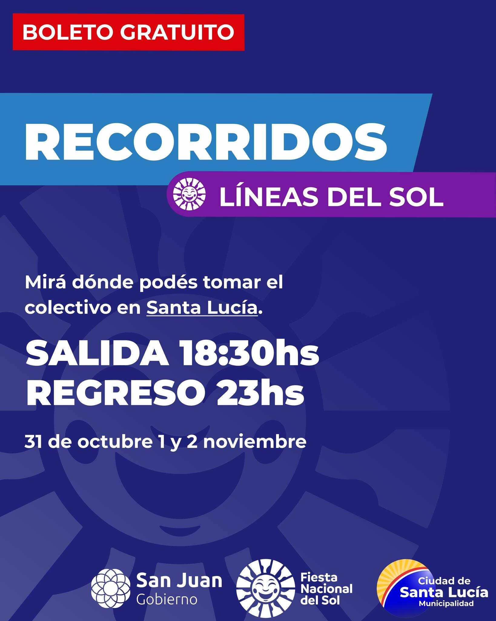 El municipio de Santa Lucia dio a conocer el recorrido gratuito de colectivos hacia la Fiesta Nacional del Sol