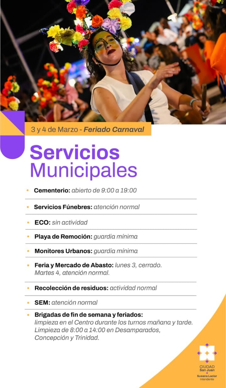 CIUDAD: cronograma de Servicios Municipales de Carnaval