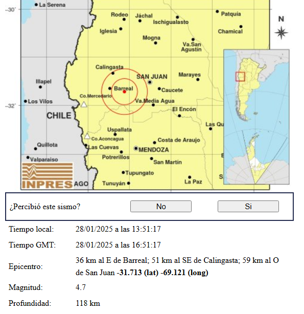 FUERTE TEMBLOR SE SINTÍO EN LA PROVINCIA DE SAN JUAN