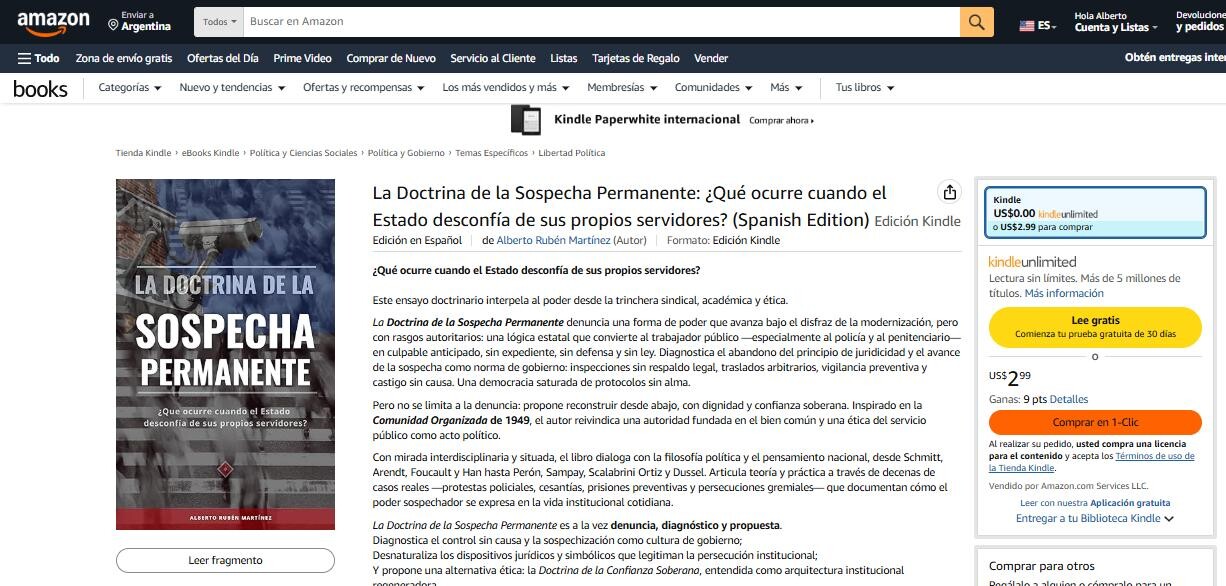 sospecha_amzon_16oct25_1.jpg Publican en Amazon “La Doctrina de la Sospecha Permanente”, el nuevo libro de Alberto R. Martínez