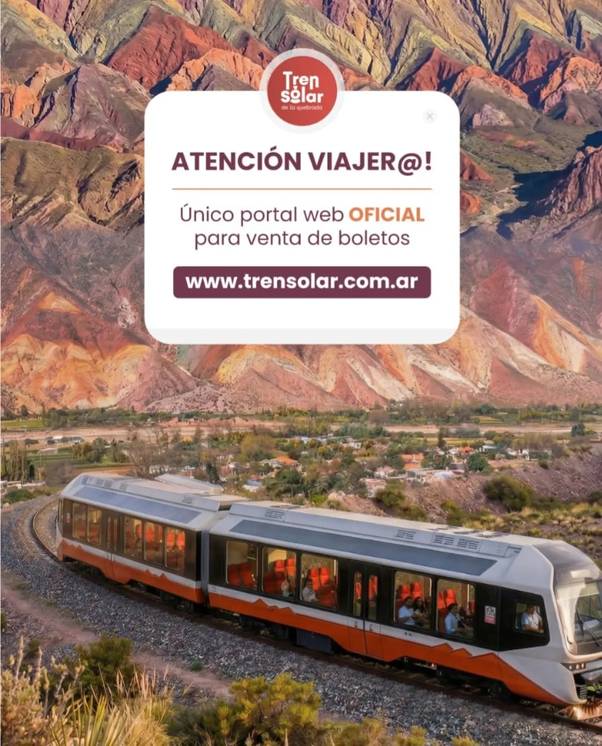 El Tren Solar de la Quebrada informa canales oficiales de venta y alerta sobre sitios fraudulentos