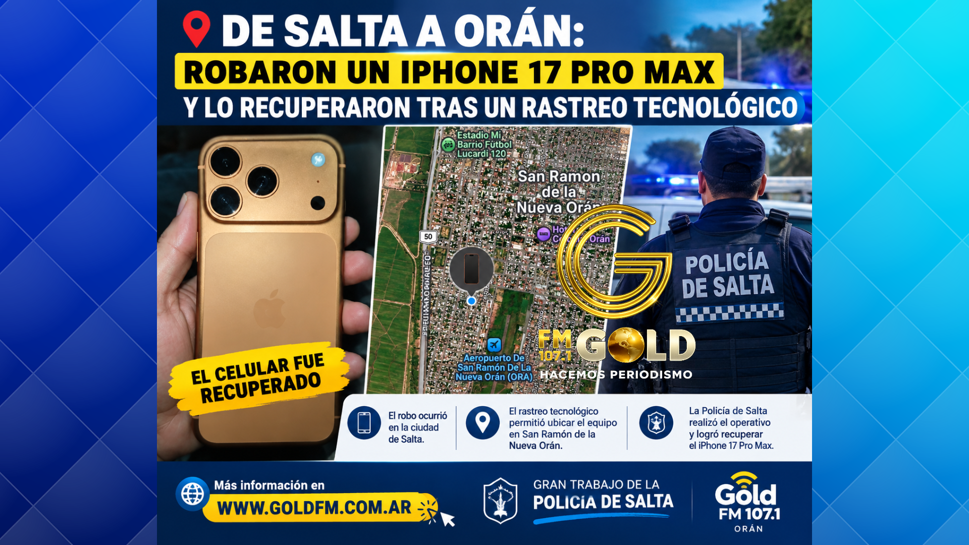 Recuperaron en Orán un iPhone 17 Pro Max que había sido robado en Salta Capital