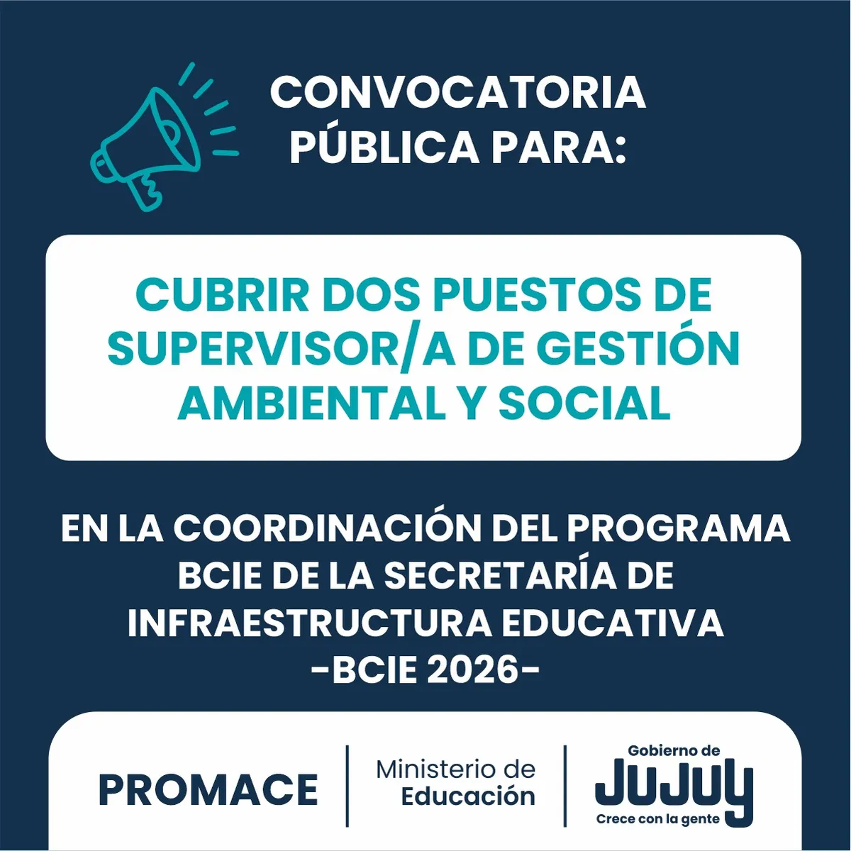 Convocatoria pública para cubrir puestos en un programa de Infraestructura Educativa