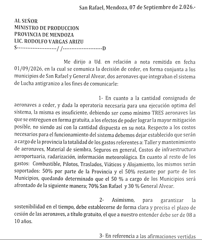LUCHA ANTIGRANIZO | Con las firmas de más de 300 entidades San Rafael pide continuar la Lucha Antigranizo con financiamiento de la provincia