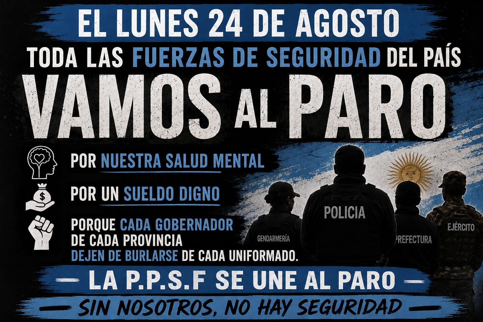 Convocan a una protesta nacional de policías y fuerzas de seguridad para el 24 de agosto