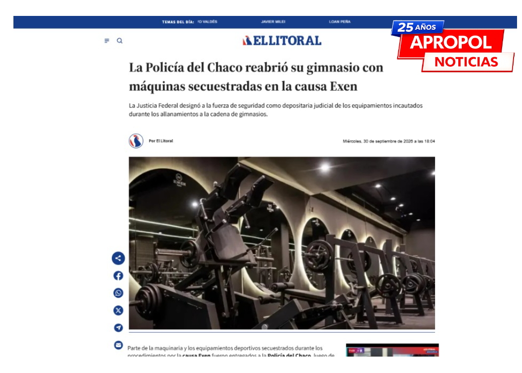 La Policía del Chaco reabrió su gimnasio con máquinas secuestradas en la causa Exen