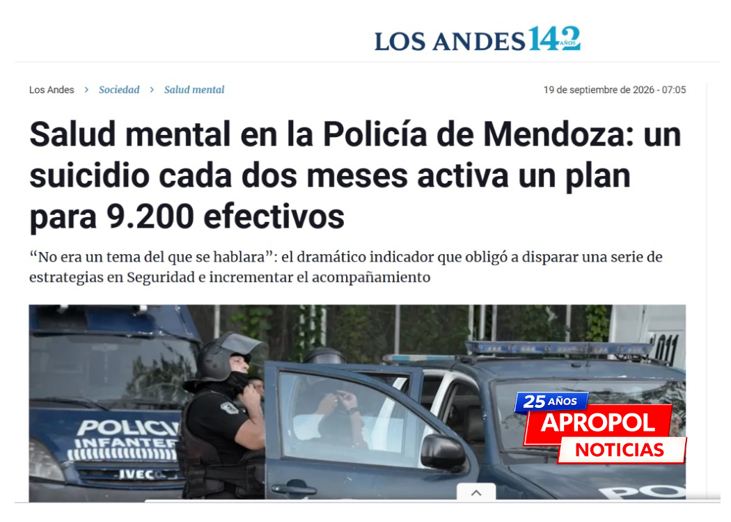 Salud mental en la Policía de Mendoza: un suicidio cada dos meses activa un plan para 9.200 efectivos