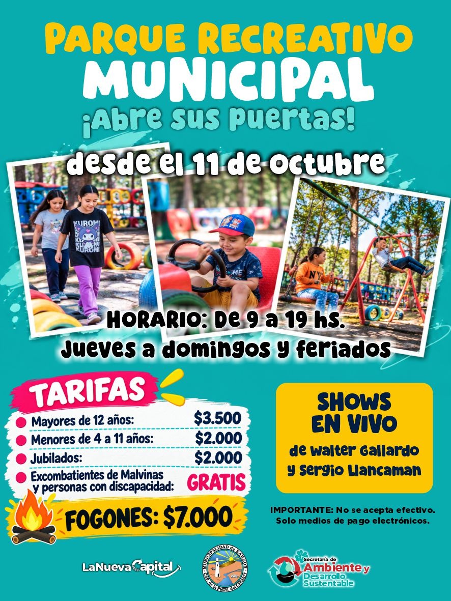 El Parque Recreativo Municipal de Rawson reabre sus puertas este domingo para la nueva temporada
