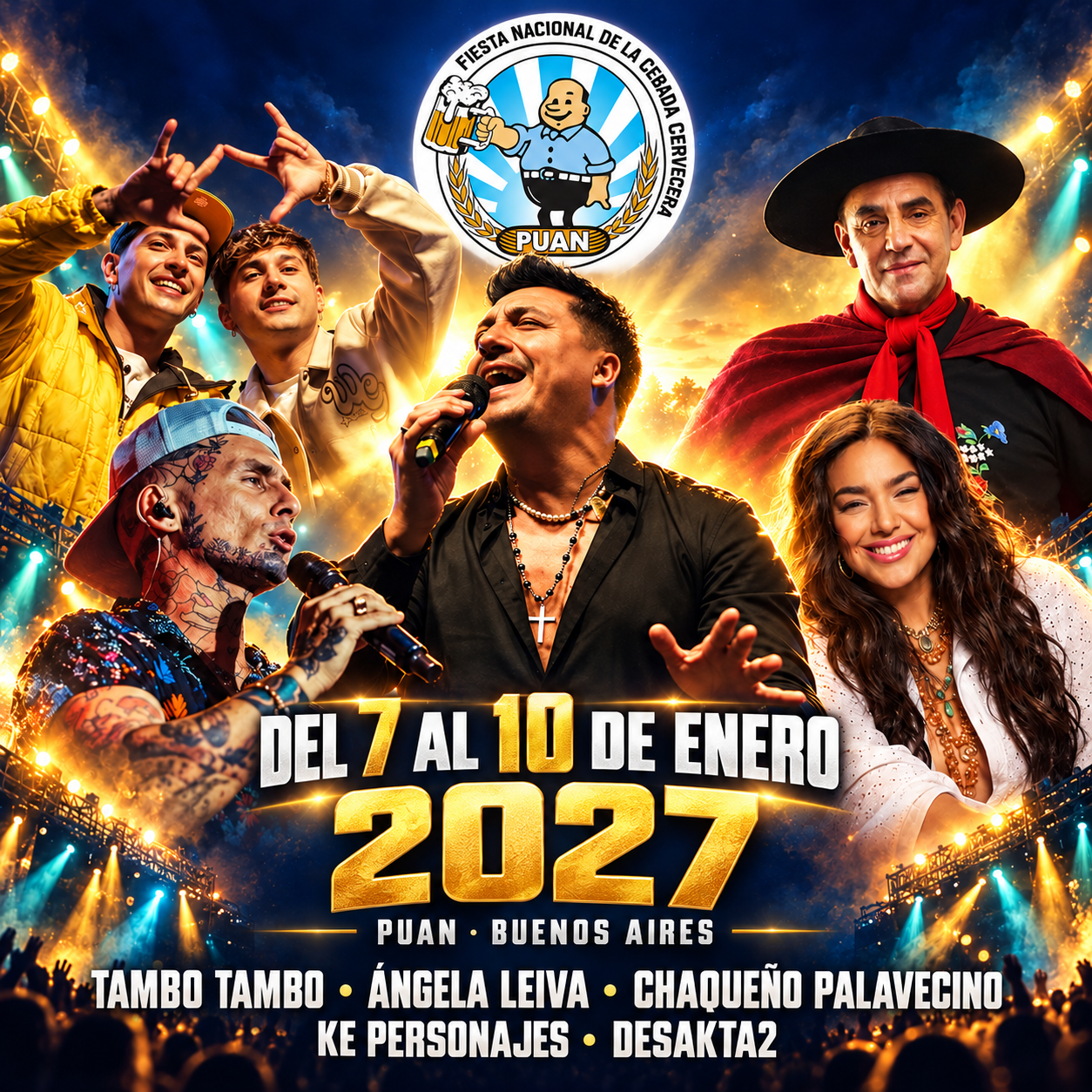 Puan presentó una impactante grilla para la Fiesta de la Cebada Cervecera 2027: Ángela Leiva, el Chaqueño Palavecino, Ke Personajes y Desakta2 entre las grandes figuras