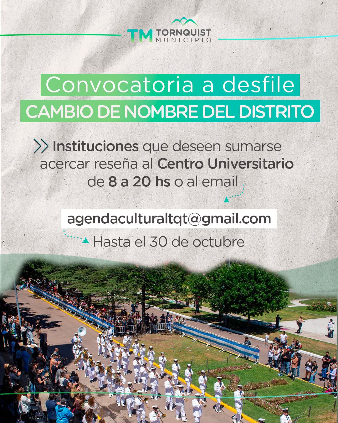 Convocatoria a instituciones para el desfile del 4 de noviembre en Tornquist