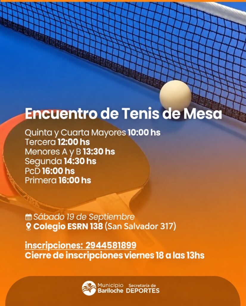 ¡A pura paleta y velocidad! Llega un imperdible Encuentro de Tenis de Mesa a Bariloche para disfrutar en familia