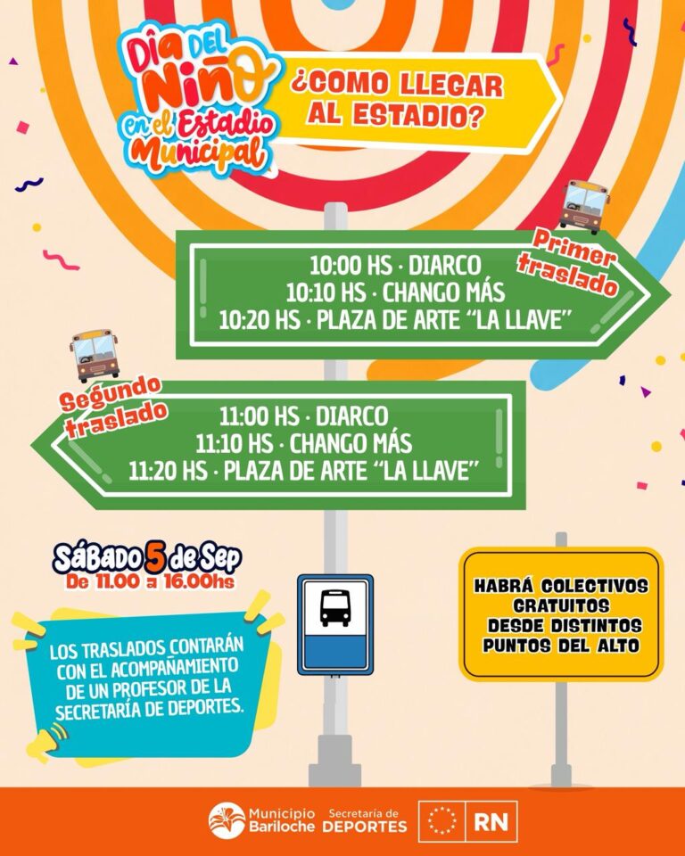 ¡Todos al Estadio! ¡Colectivos gratuitos desde el Alto para celebrar el Día del Niño en Bariloche!