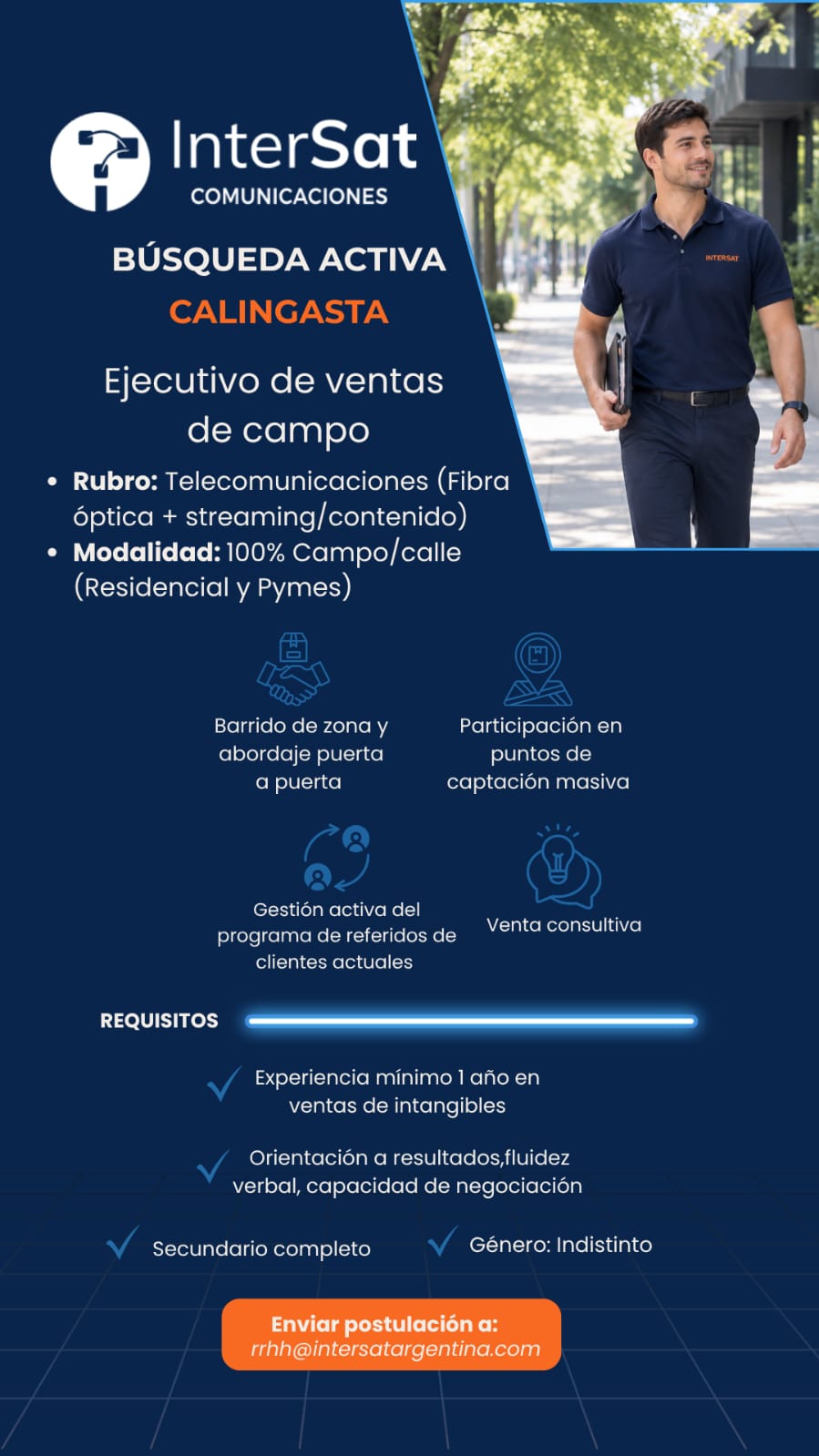 InterSat abre una búsqueda laboral en Calingasta para Ejecutivo de Ventas