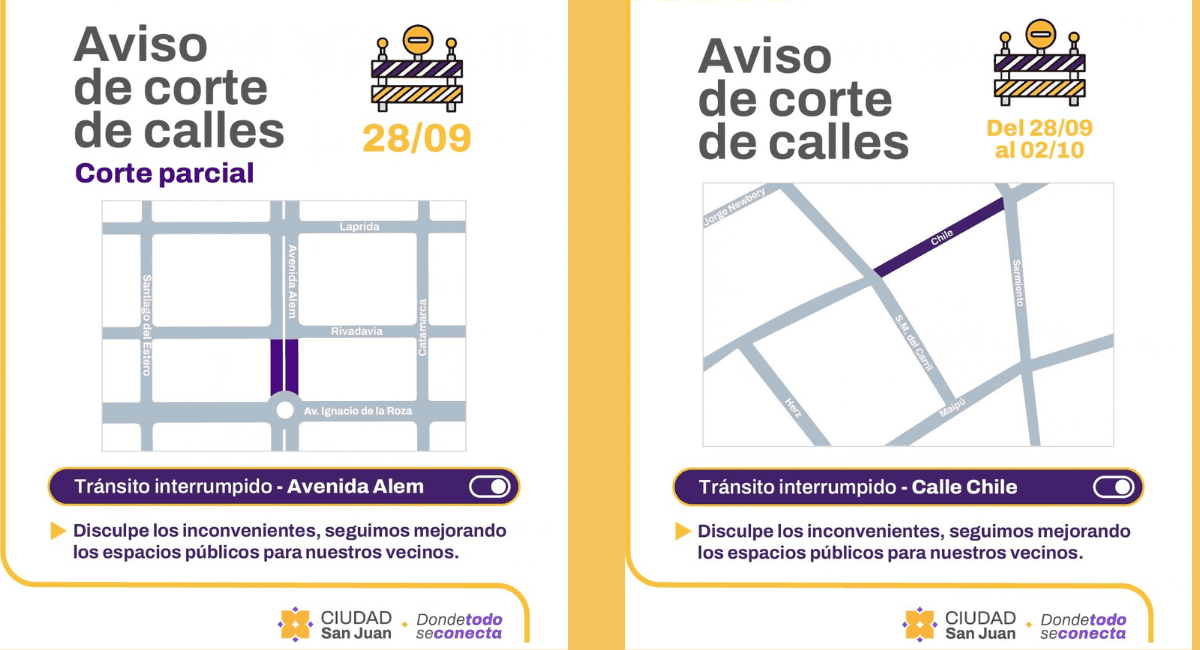 Atención conductores: la Municipalidad de San Juan ejecutará mejoras viales en calles Alem y Chile. Atención conductores: la Municipalidad de San Juan ejecutará mejoras viales en calles Alem y Chile.