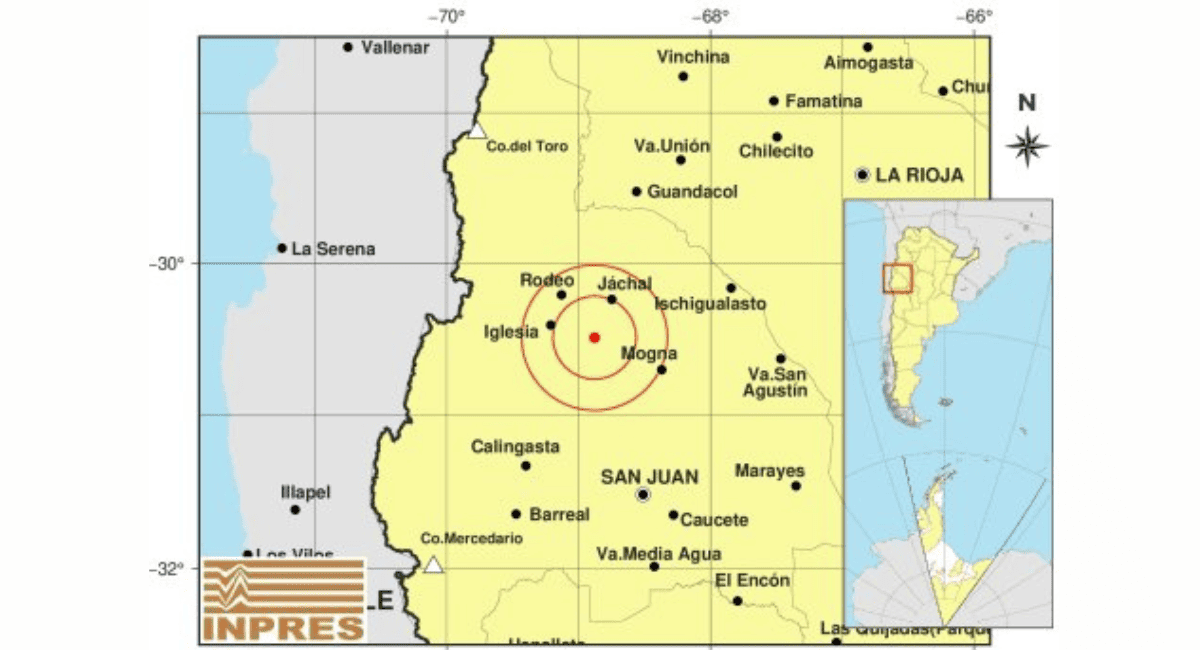 El epicentro se ubicó a 32 kilómetros al sudoeste de Jáchal