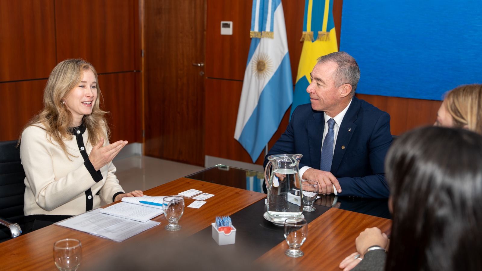 El vice gobernador de San Juan,Fabian Martin,junto a la Ministra de Gobierno,Laura Palma, recibieron a representantes de la Embajada de Suecia